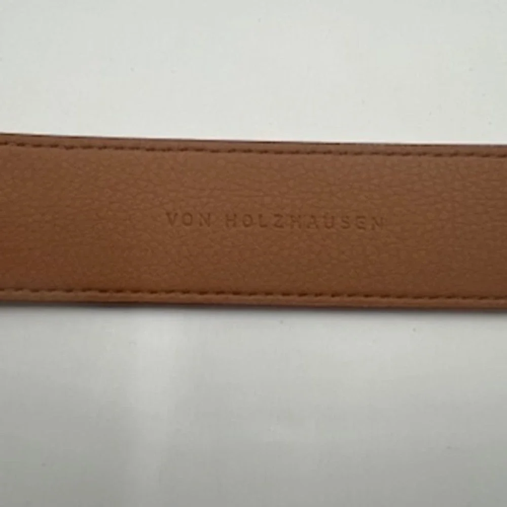 Von Holzhausen Mens Technik-Leather Belt Tan Brown Black Plaque‎ Buckle Size L